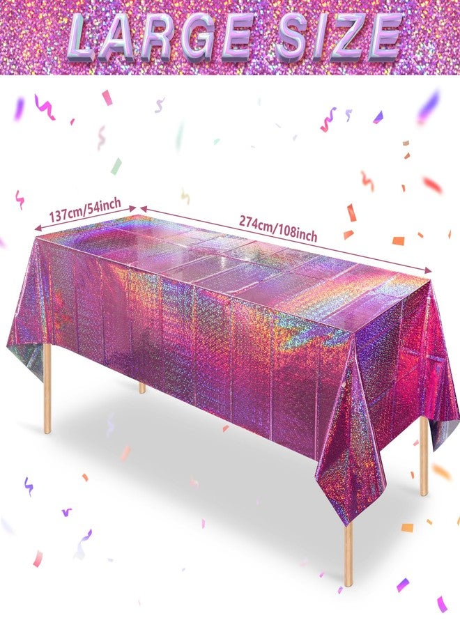 FunnyPars 3 Pack Pink Iridescent Table Cloth for Parties, Pink Plastic Shiny Laser Table Covers, Disposable Holographic Foil Tablecloth Iridescent Party Decorations for Girl Birthday Wedding, 54x108 - Image 2